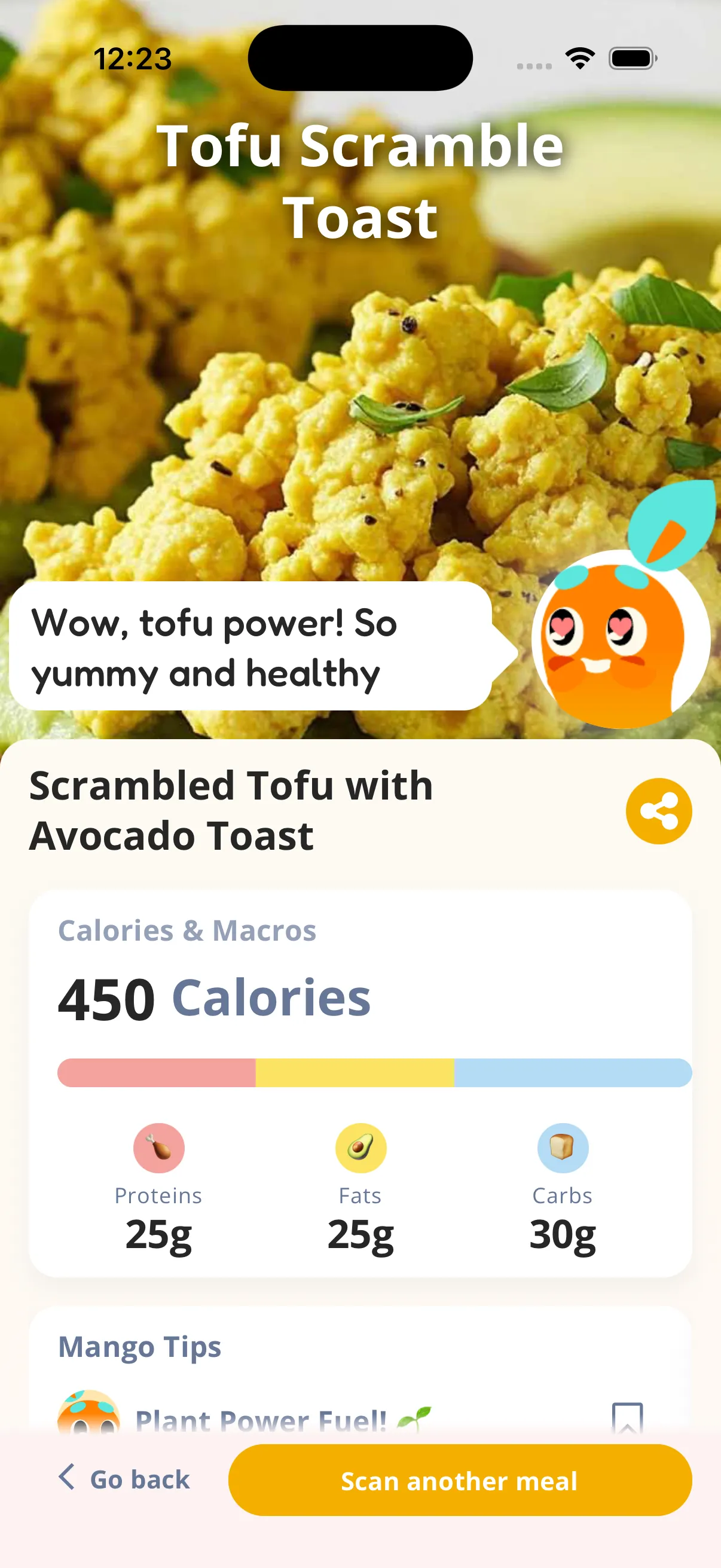 AI food scan result in Mango Bites