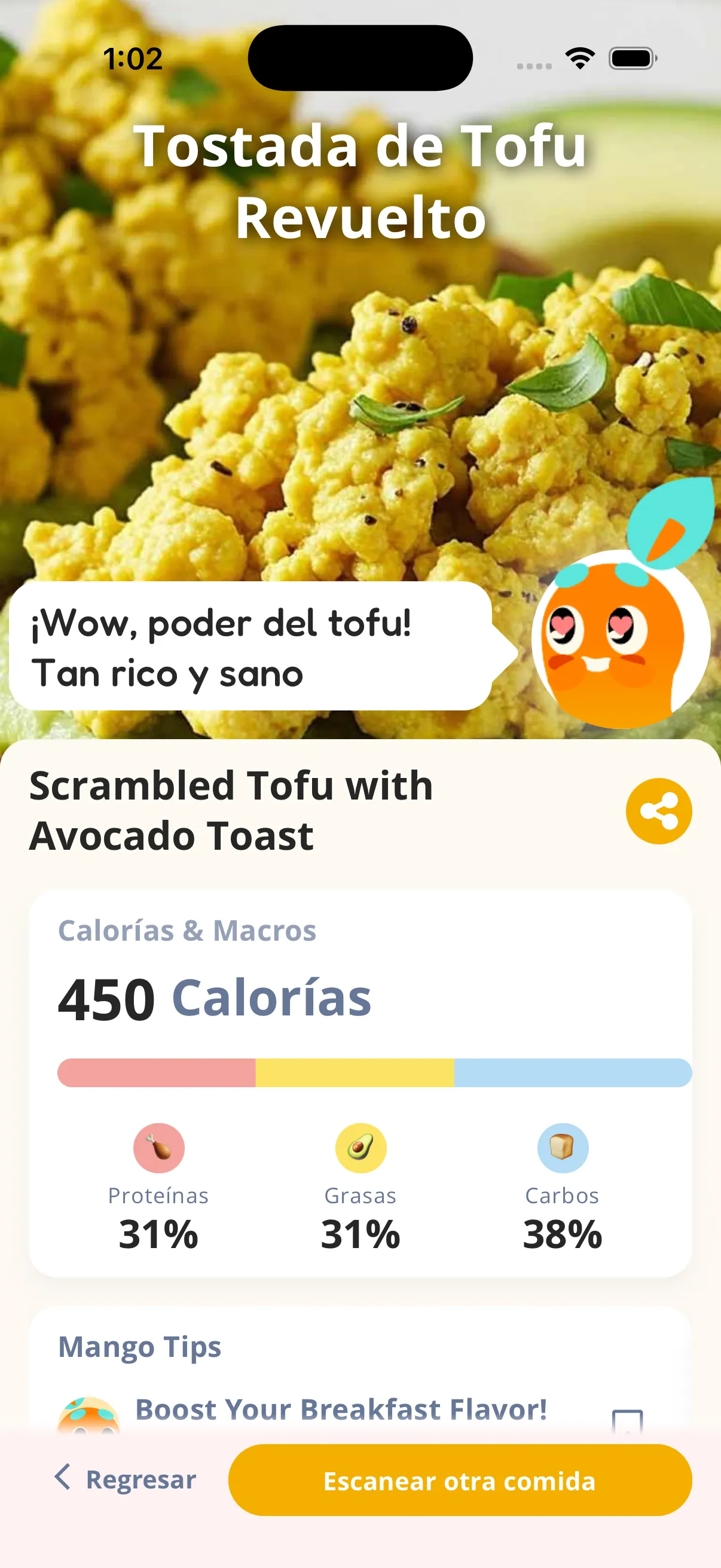 AI food scan result in Mango Bites