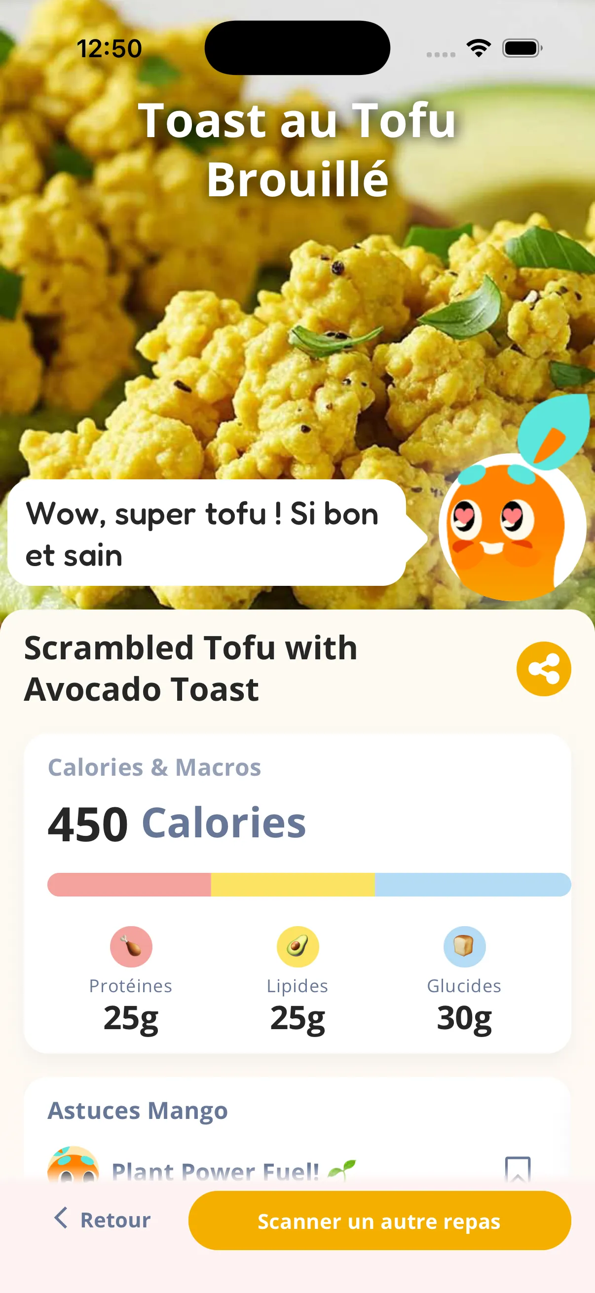 AI food scan result in Mango Bites