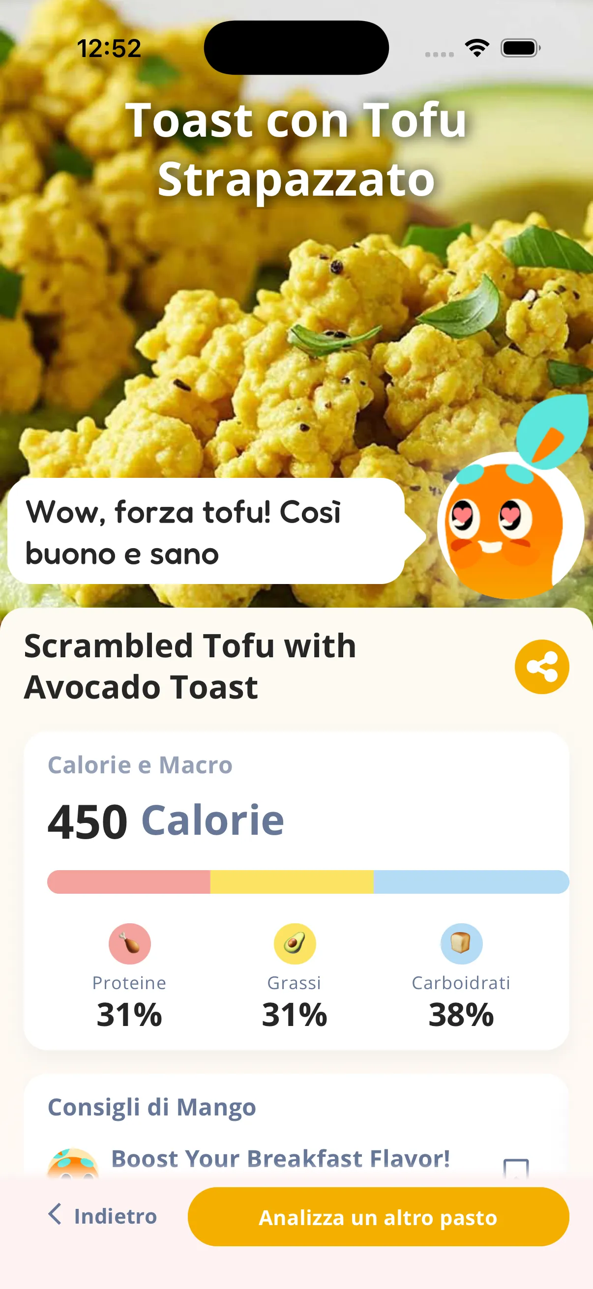 AI food scan result in Mango Bites