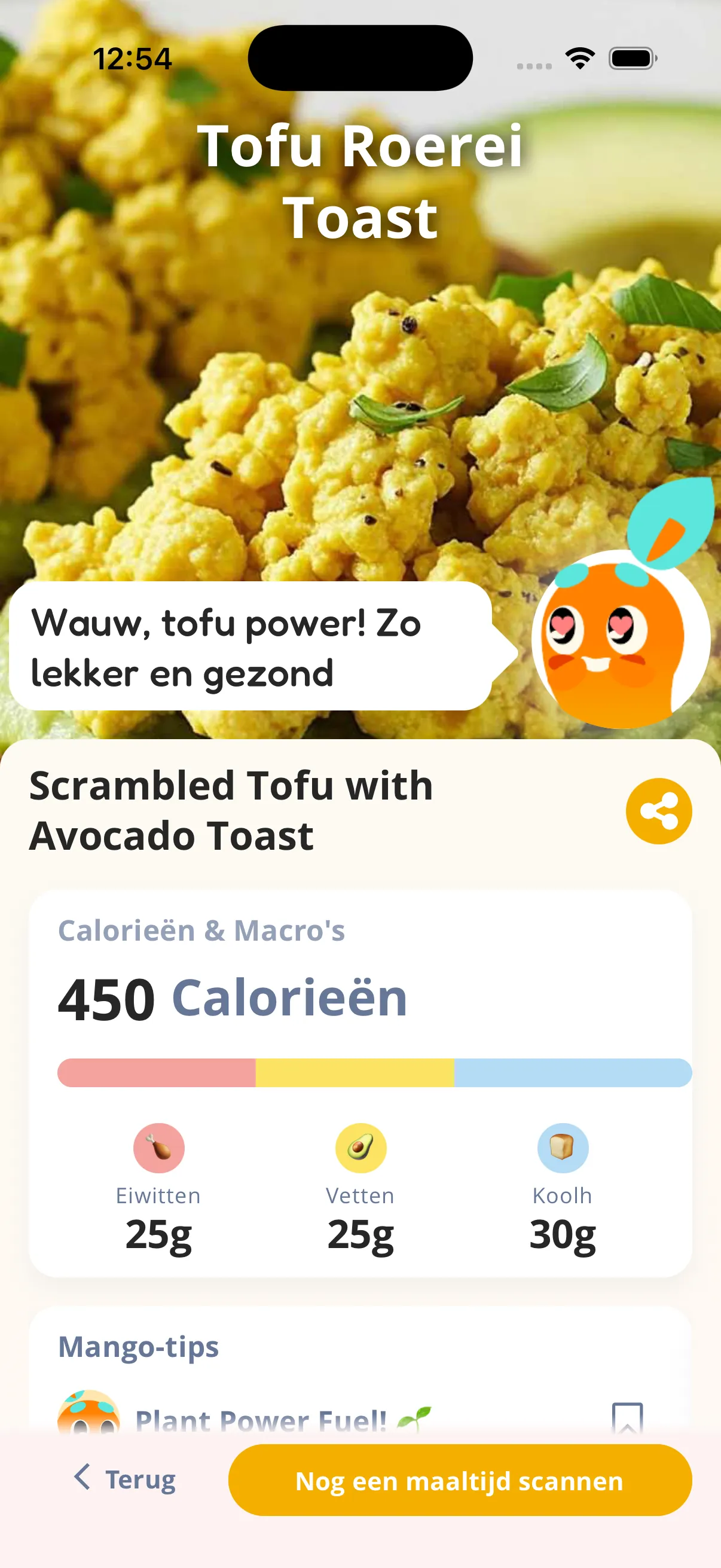 AI food scan result in Mango Bites