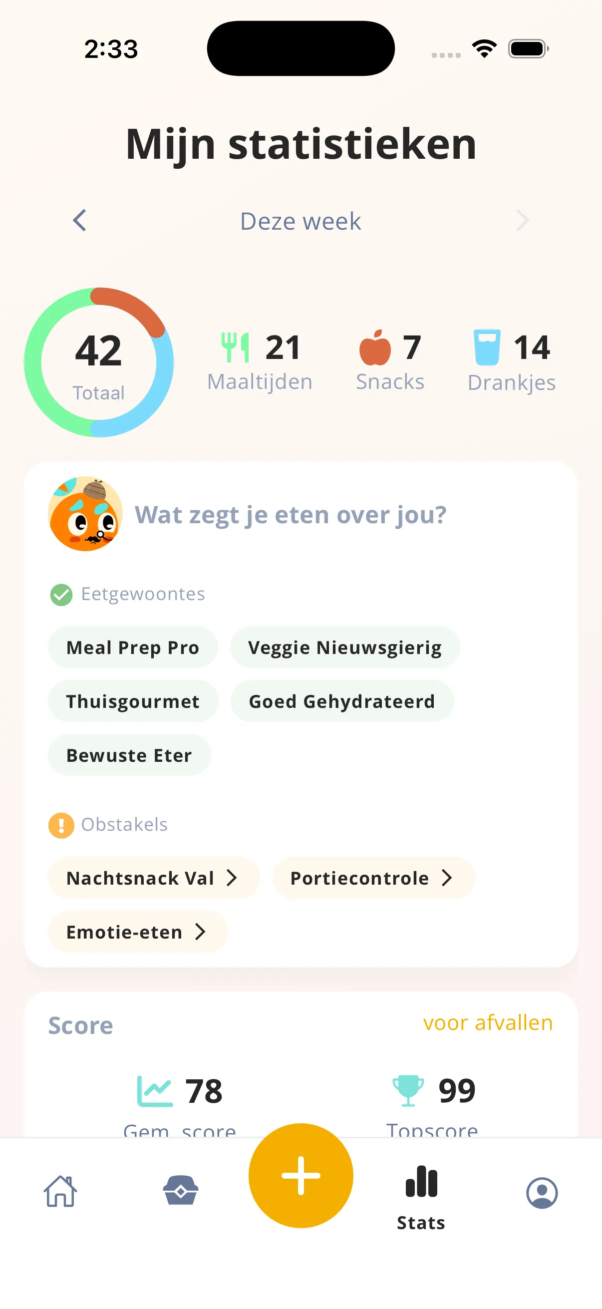 Weekly eating pattern stats in Mango Bites