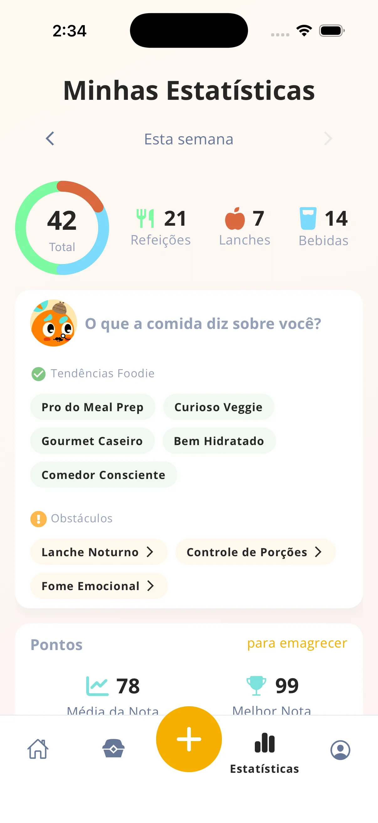 Weekly eating pattern stats in Mango Bites